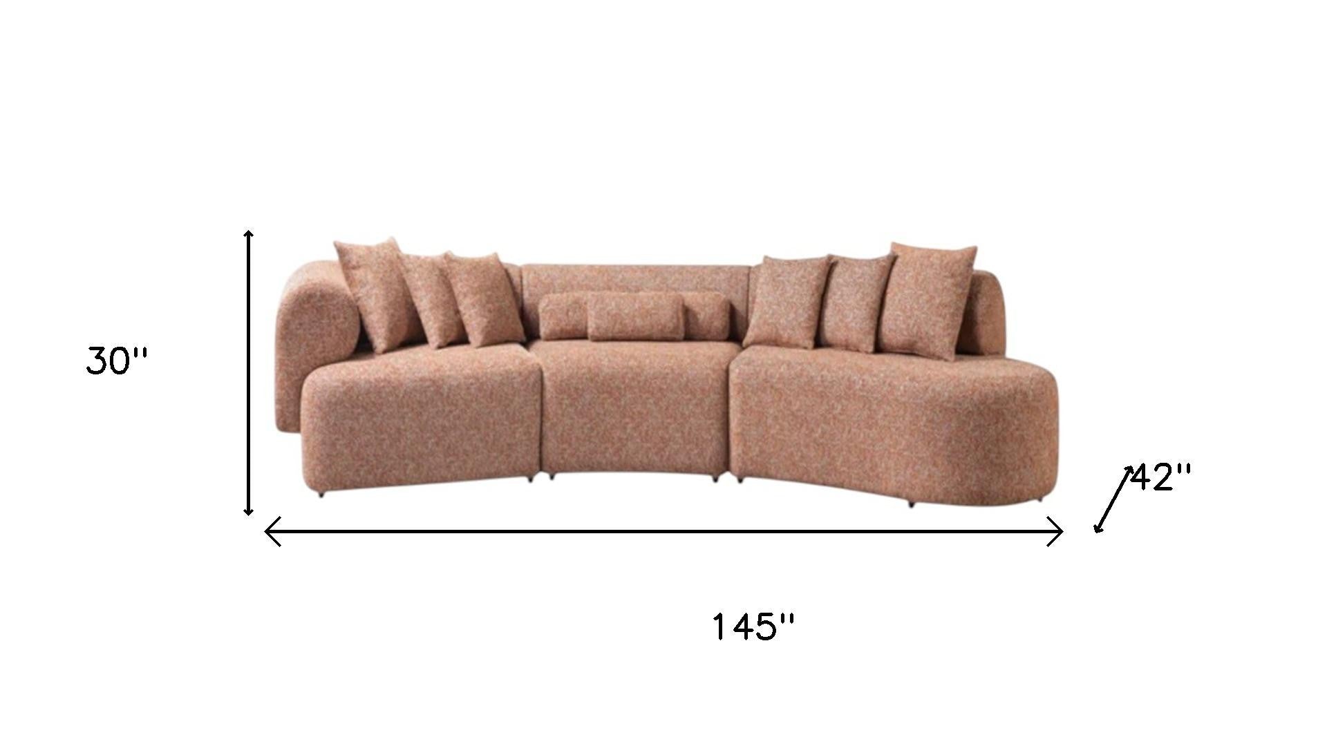 Modern Heathered Orange Boucle Modular Curved 3-Piece Right Hand Facing Sectional Sofa With Toss Pillows
