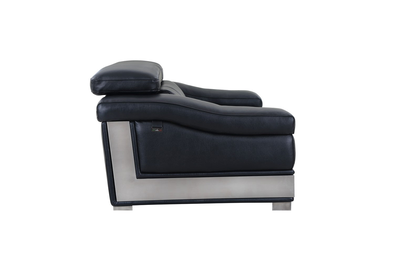 73" Black Genuine Leather Loveseat with Silver Legs