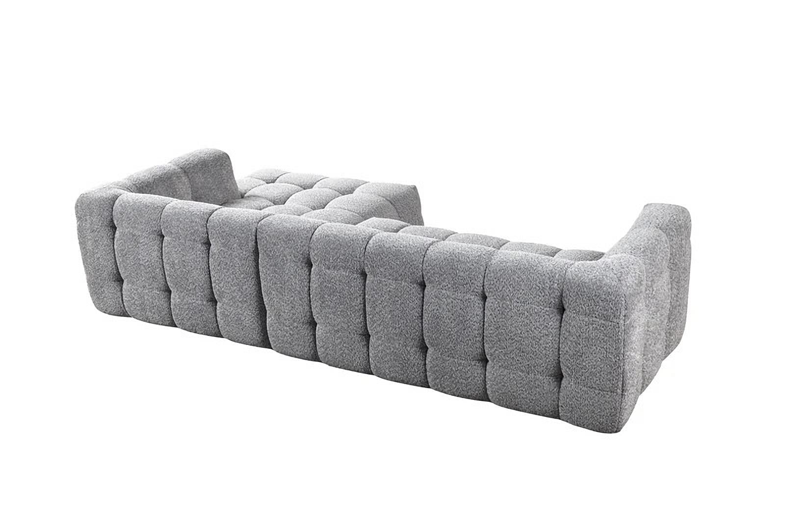 Modern Light Gray Boucle L-Shaped 2-Piece Right Hand Facing Sofa and Chaise Sectional with Toss Pillows