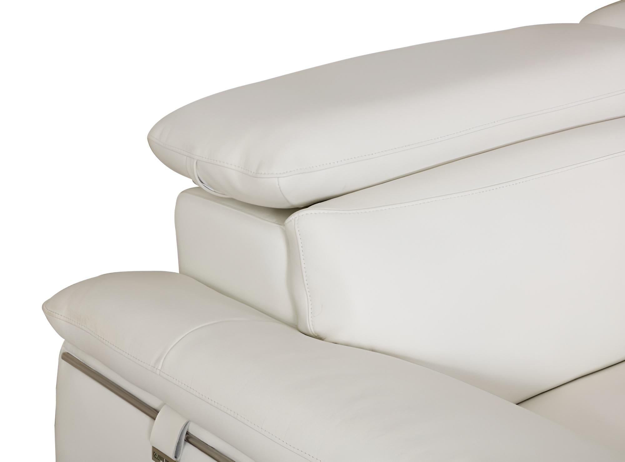 87" Modern White Italian Leather Sofa with Silver Legs