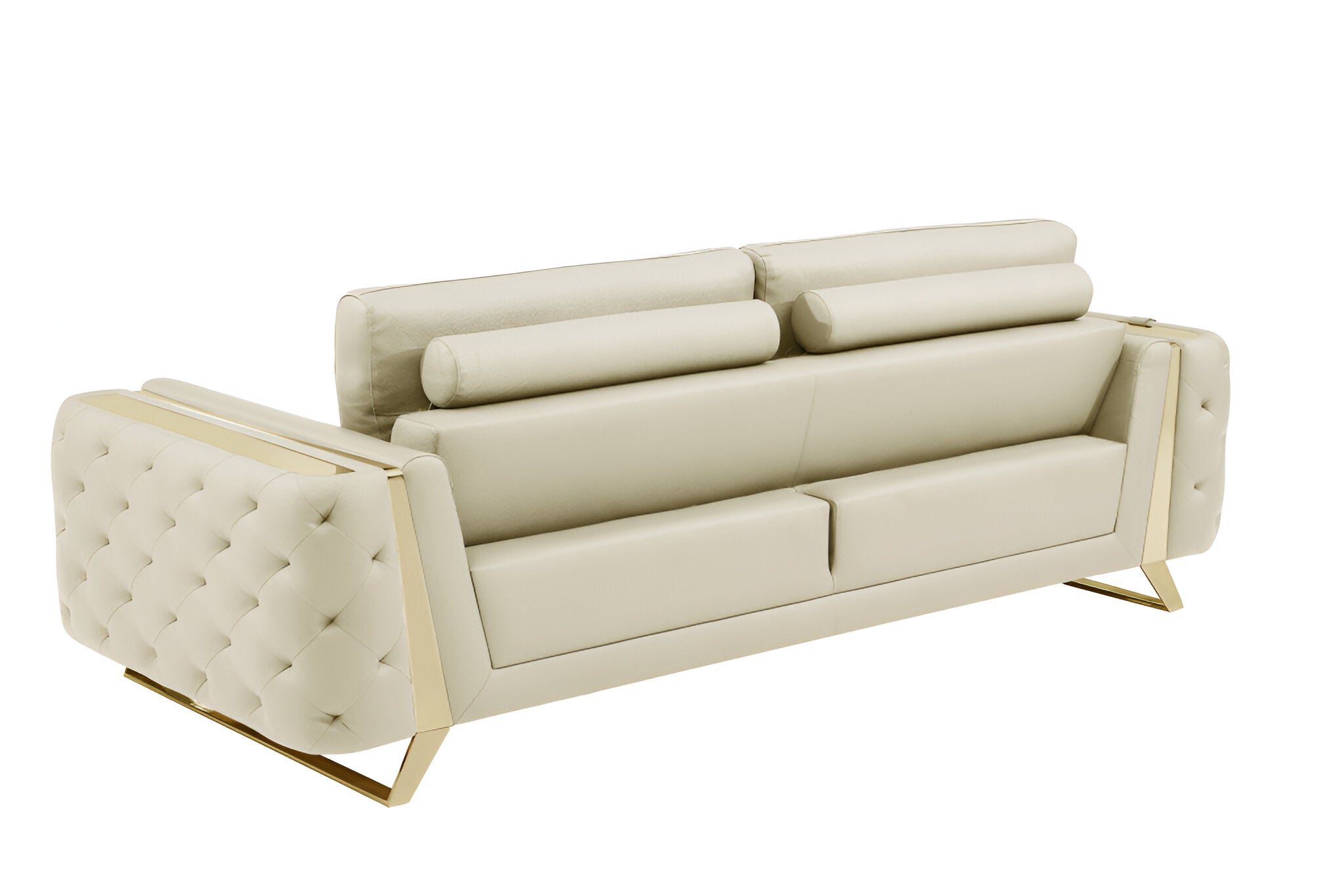 90" Contemporary Beige Italian Full Grain Leather Sofa with Gold Legs