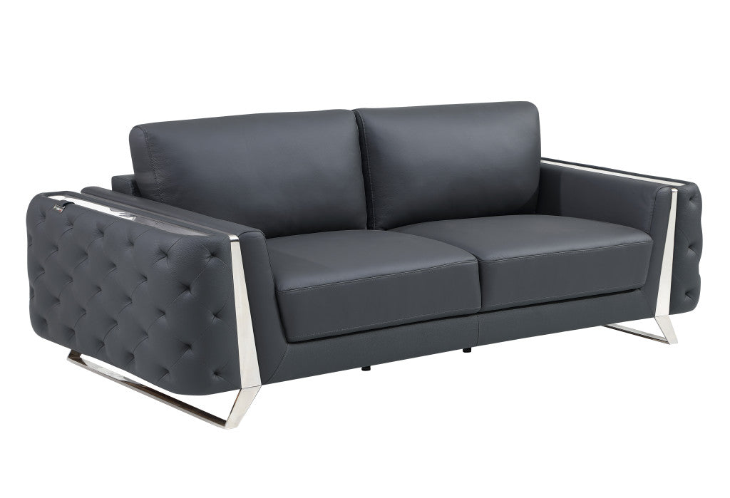 Contemporary 90" Dark Gray Top Grain Italian Leather 2 Piece Living Room Set