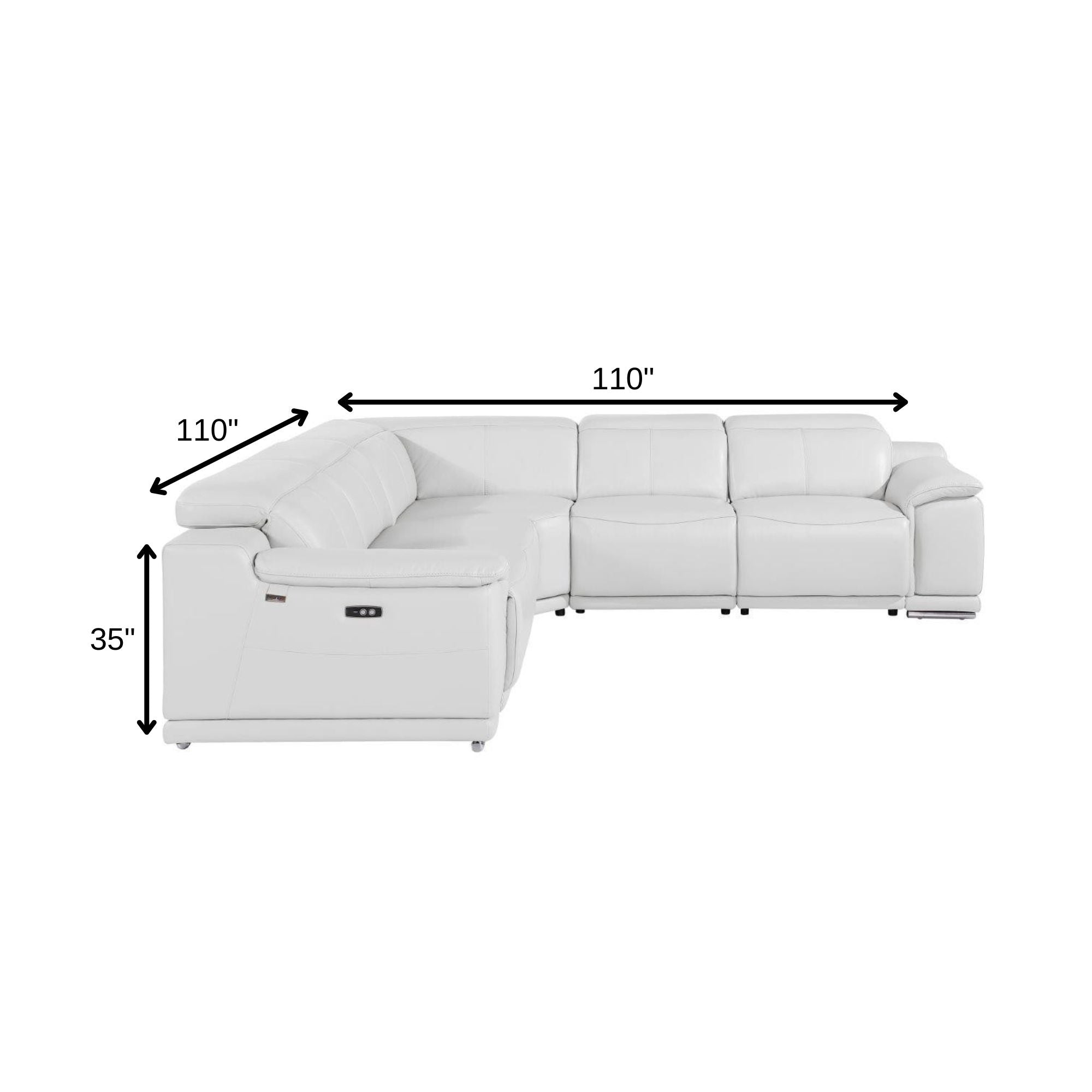 Modern White Italian Leather Power Reclining L-Shaped 5-Piece Symmetrical Corner Sectional