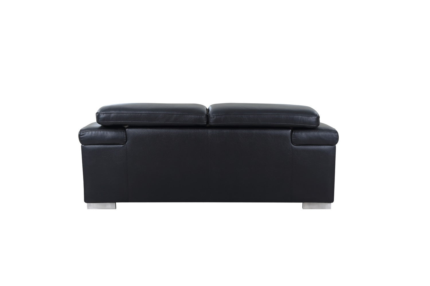 73" Black Genuine Leather Loveseat with Silver Legs