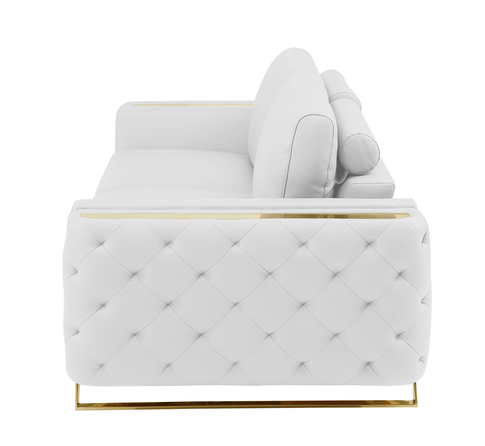 90" Contemporary White Italian Full Grain Leather Sofa with Gold Legs