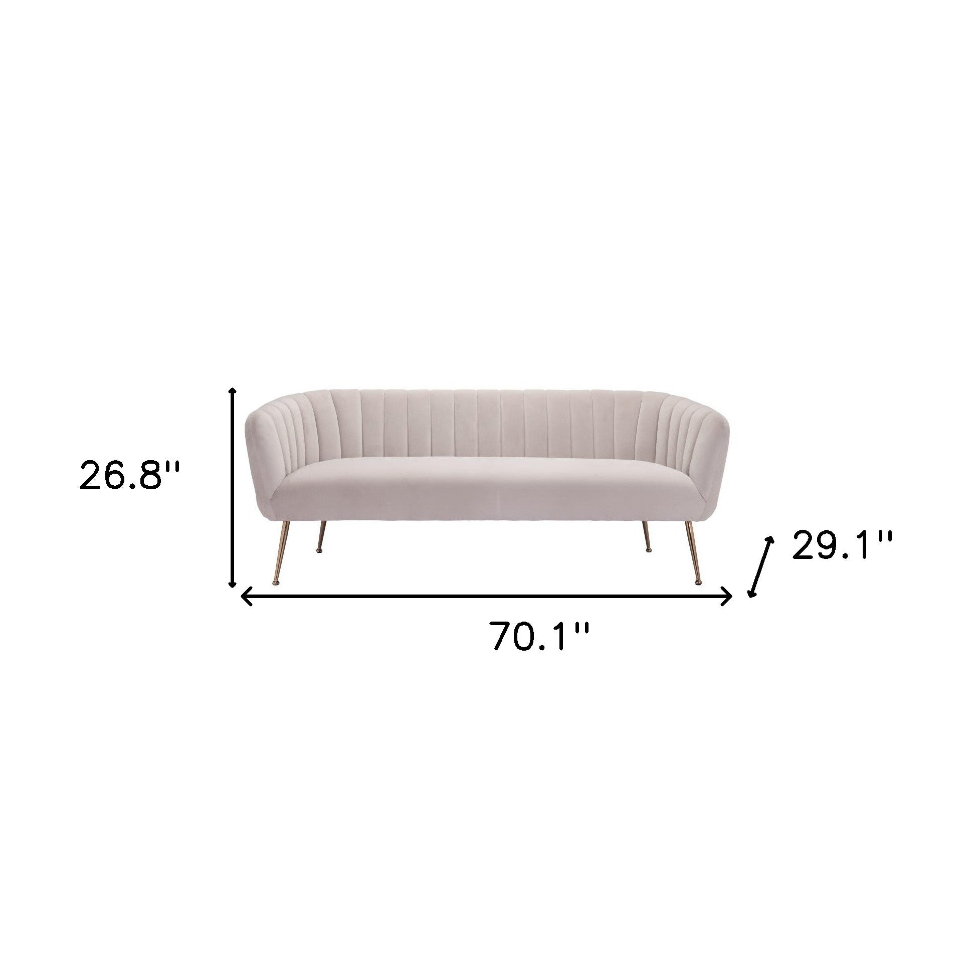 70" Contemporary Beige Velvet Sofa with Gold Legs