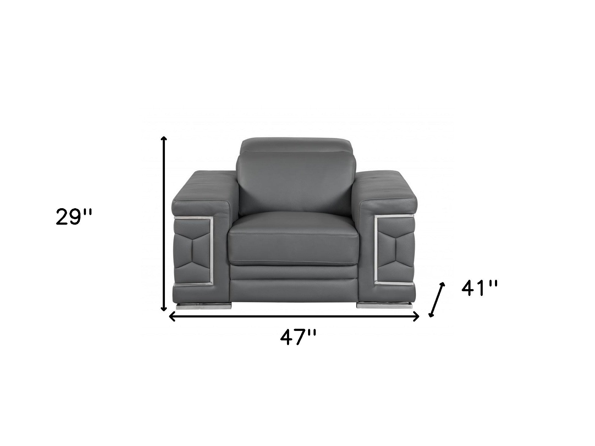 Modern 47" Dark Slate Gray Top Grain Genuine Leather Accent Armchair