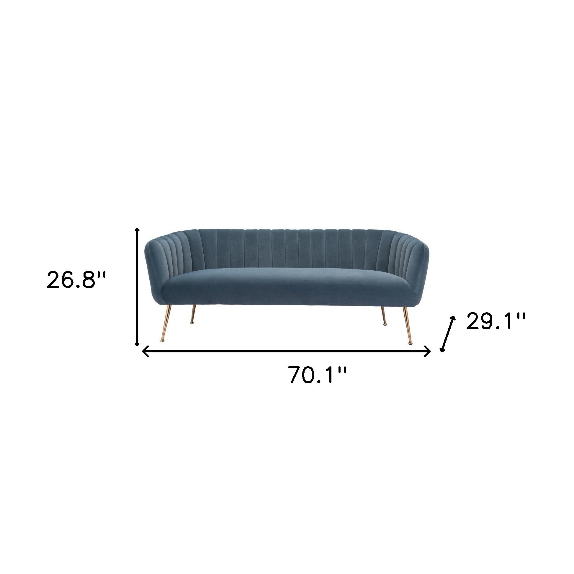 70" Modern Gray Velvet Sofa with Gold Legs