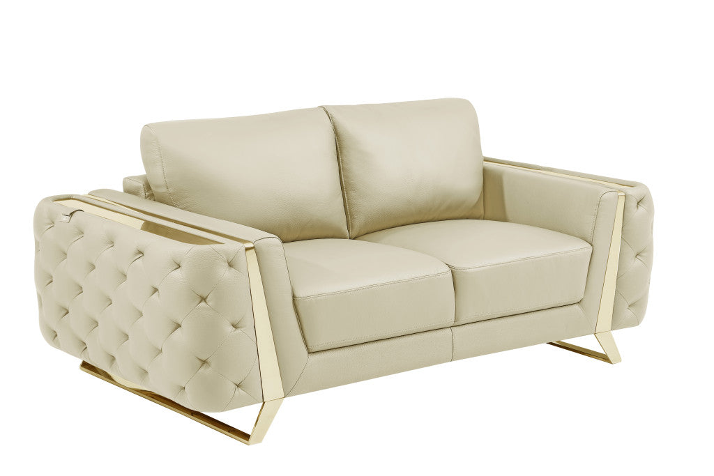 Contemporary 90" Beige Top Grain Italian Leather 2 Piece Living Room Set