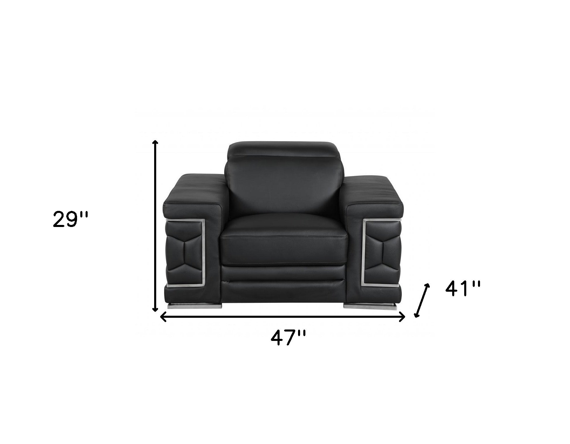 Modern 47" Black Top Grain Genuine Leather Accent Armchair