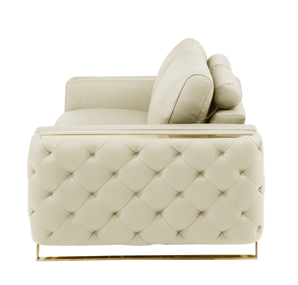 Contemporary 50" Beige Top Grain Genuine Leather Tufted Club Chair