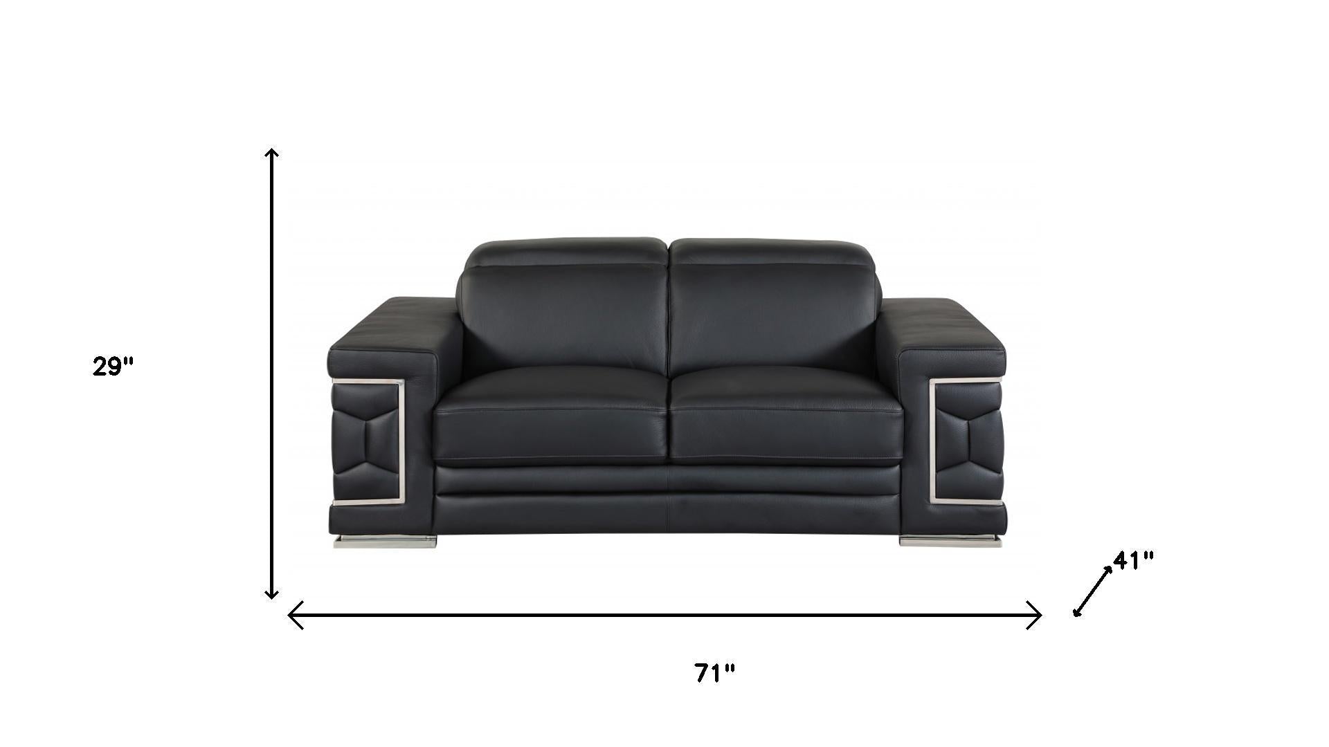 Modern 41" Extra Deep Black Italian Leather 2 Piece Living Room Set