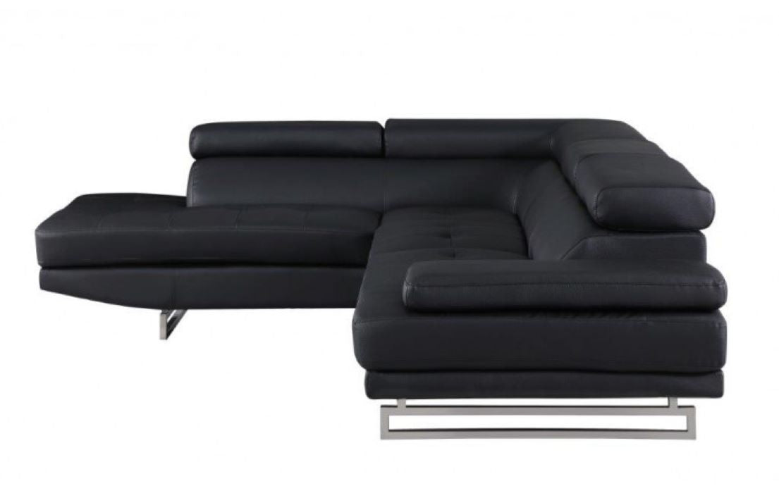 Modern Black Faux Leather L-Shaped 2-Piece Corner Sectional