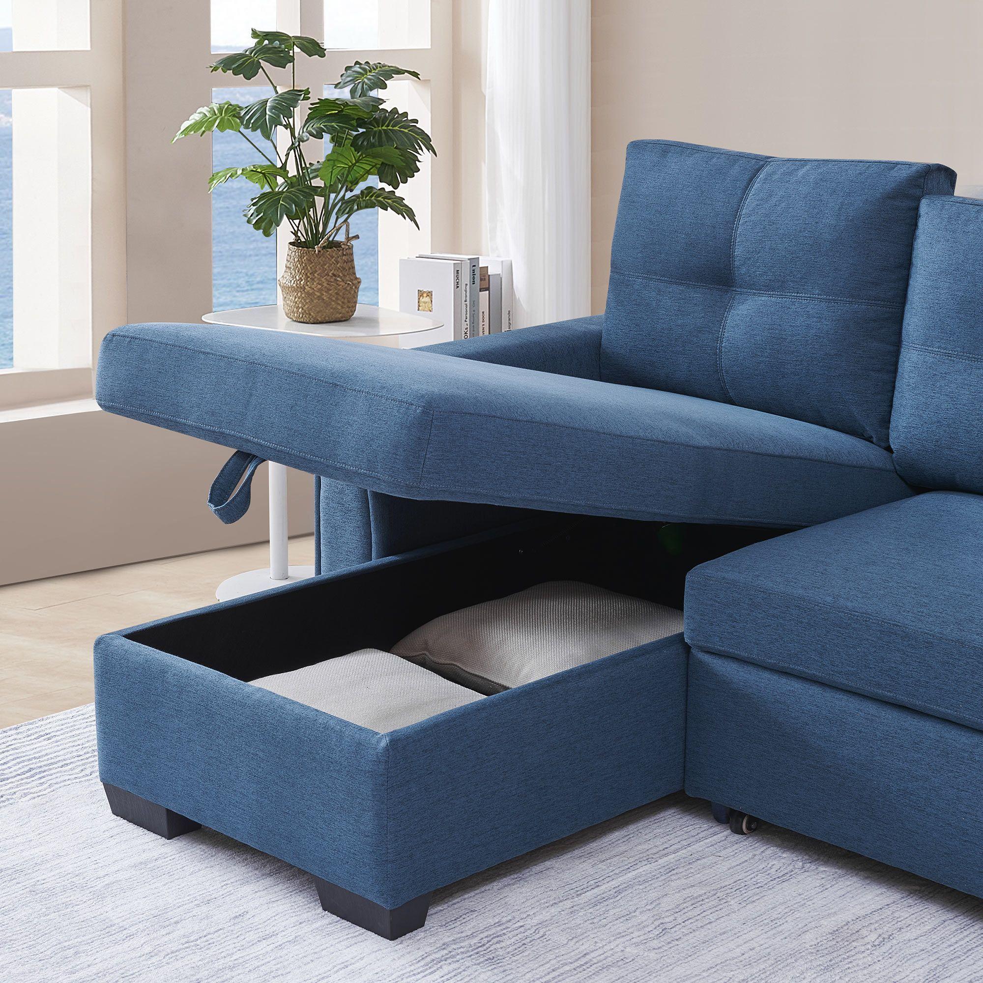 92" Modern Blue Polyester Blend Convertible Futon Sleeper Sofa with Black Legs