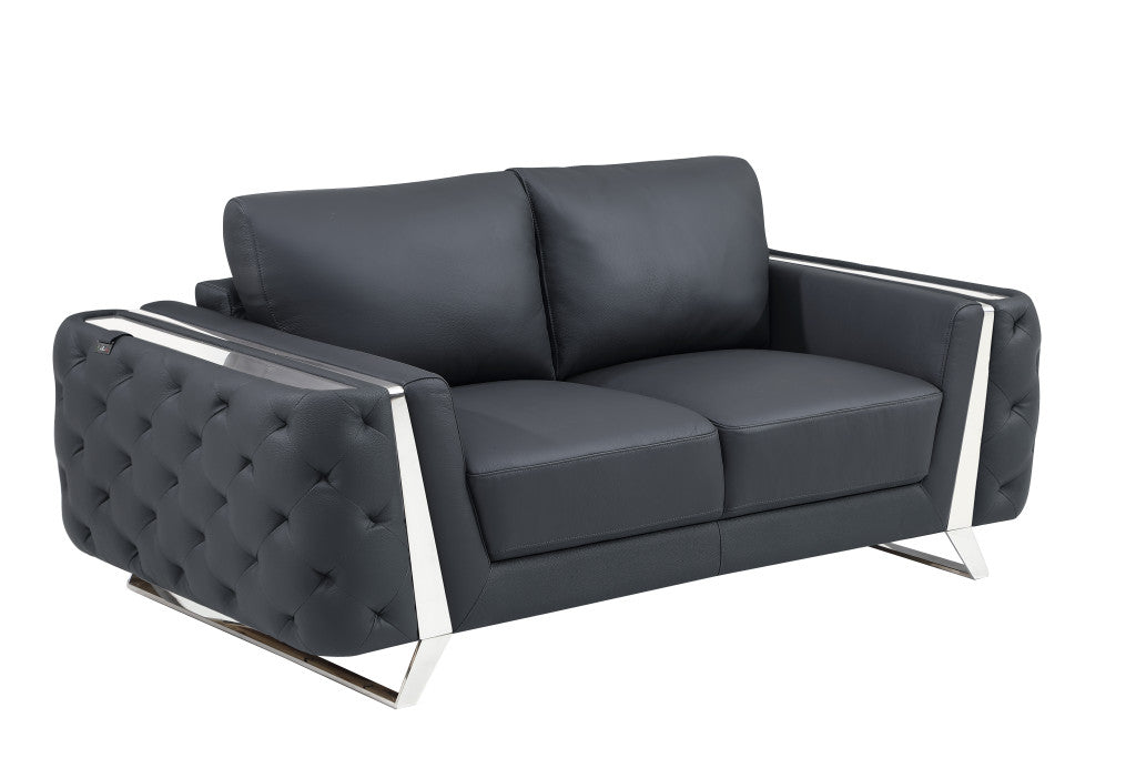 Contemporary 90" Dark Gray Top Grain Italian Leather 2 Piece Living Room Set