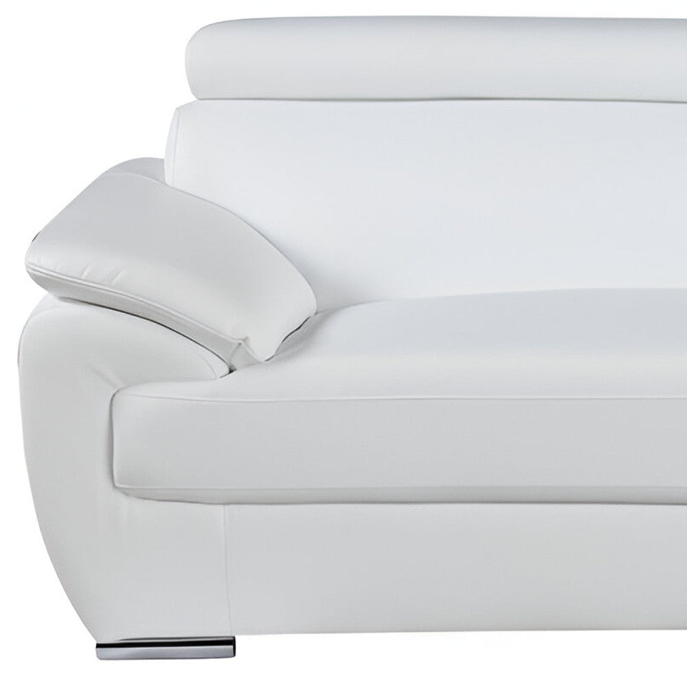 86" Modern White Leather Sofa with Silver Stainless Steel Legs
