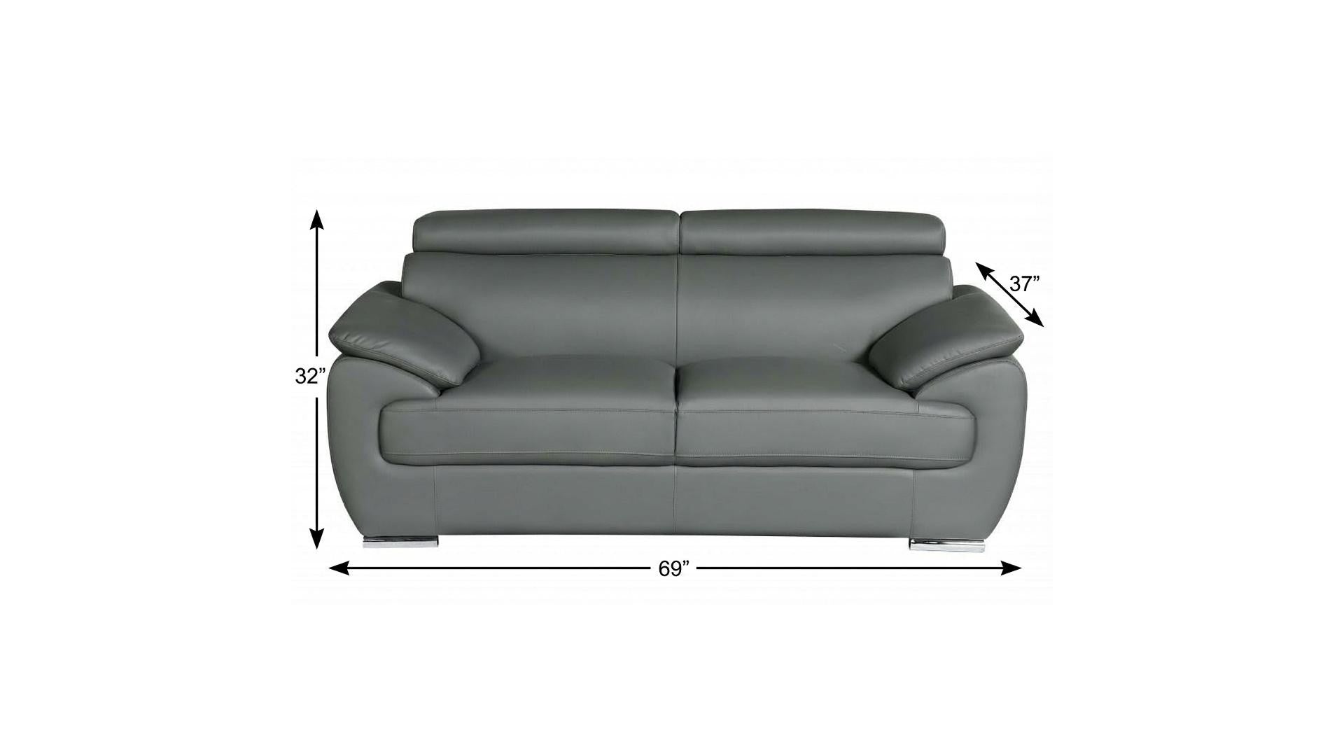 69" Gray Faux Leather Loveseat with Silver Chrome Legs