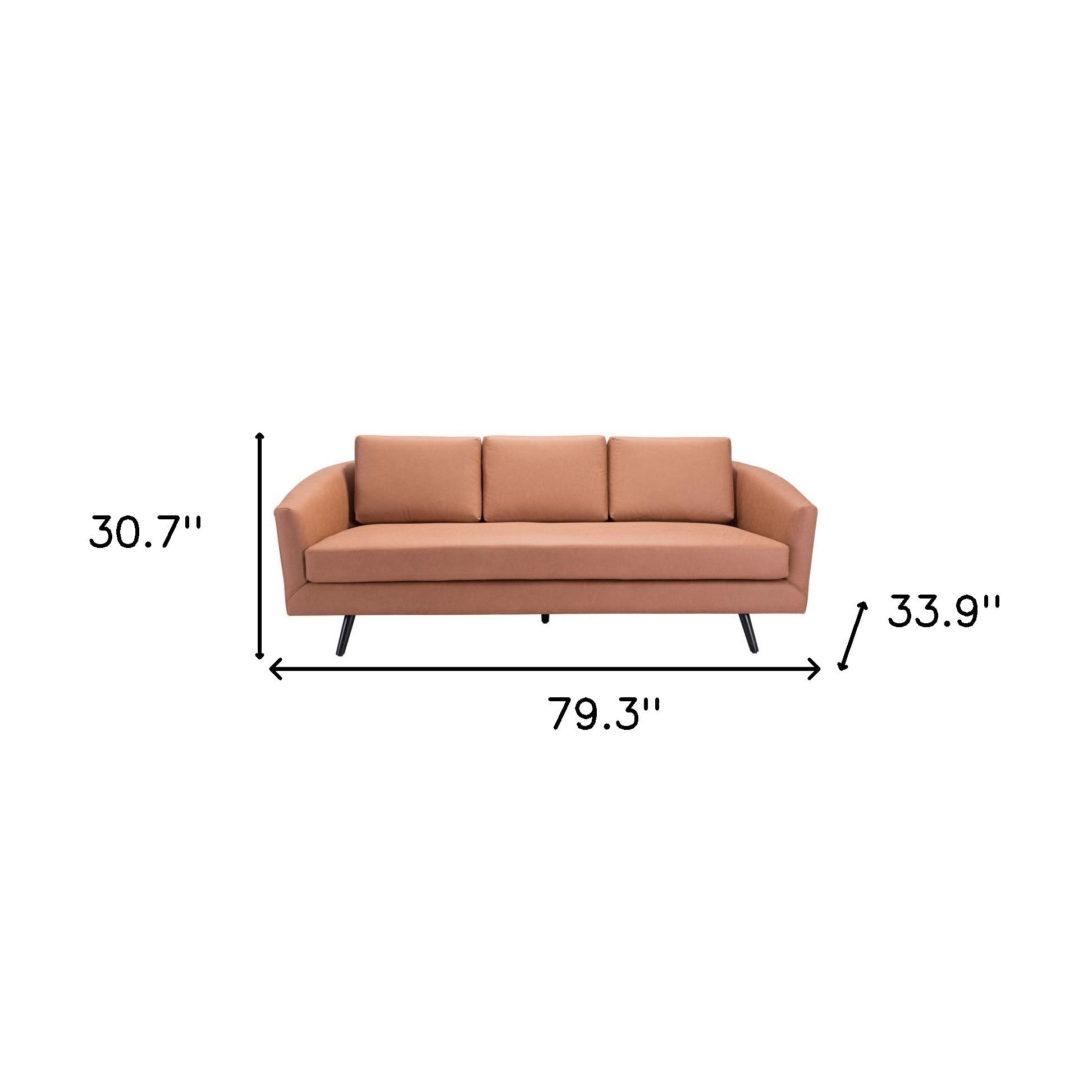 79" Modern Brown Faux Leather Sofa with Black Legs