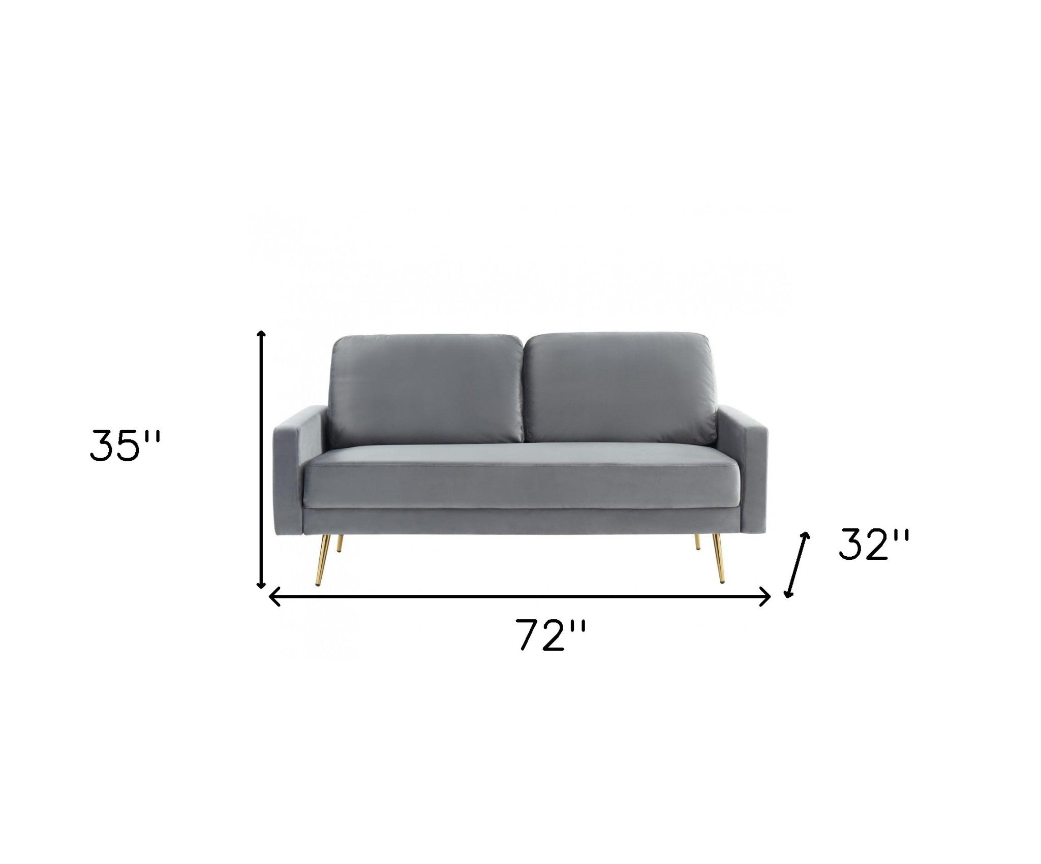 72" Modern Gray Velvet Sofa with Brass Legs
