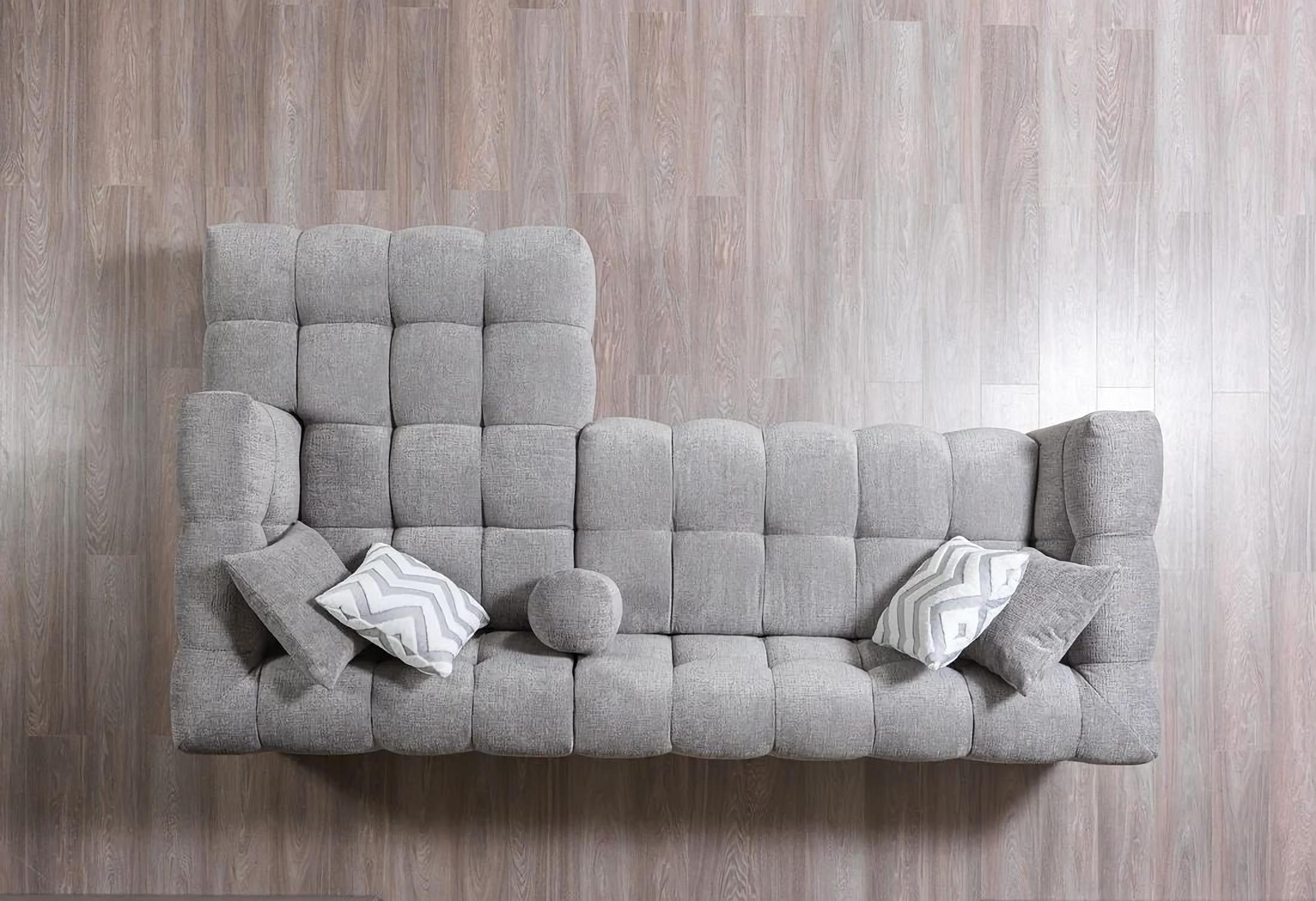 Modern Light Gray Boucle L-Shaped 2-Piece Right Hand Facing Sofa and Chaise Sectional with Toss Pillows