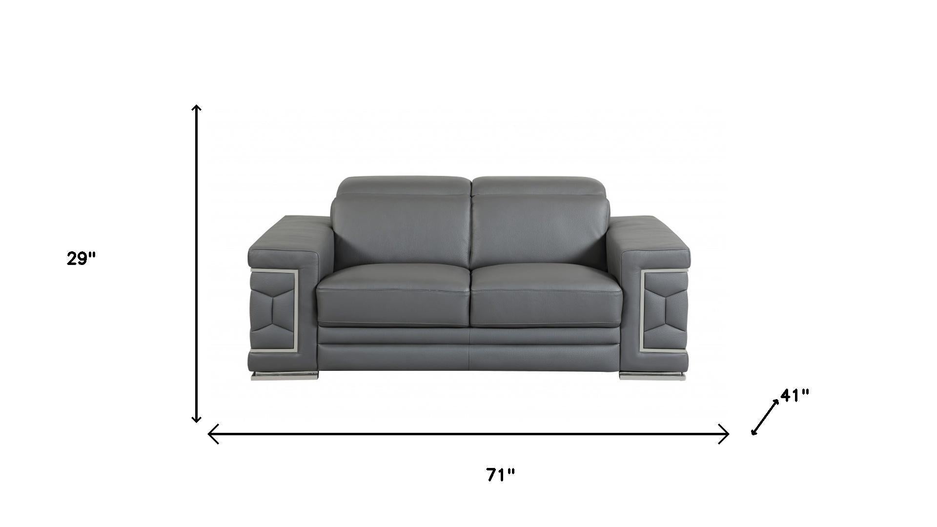 Modern 41" Extra Deep Dark Gray Italian Leather 2 Piece Living Room Set
