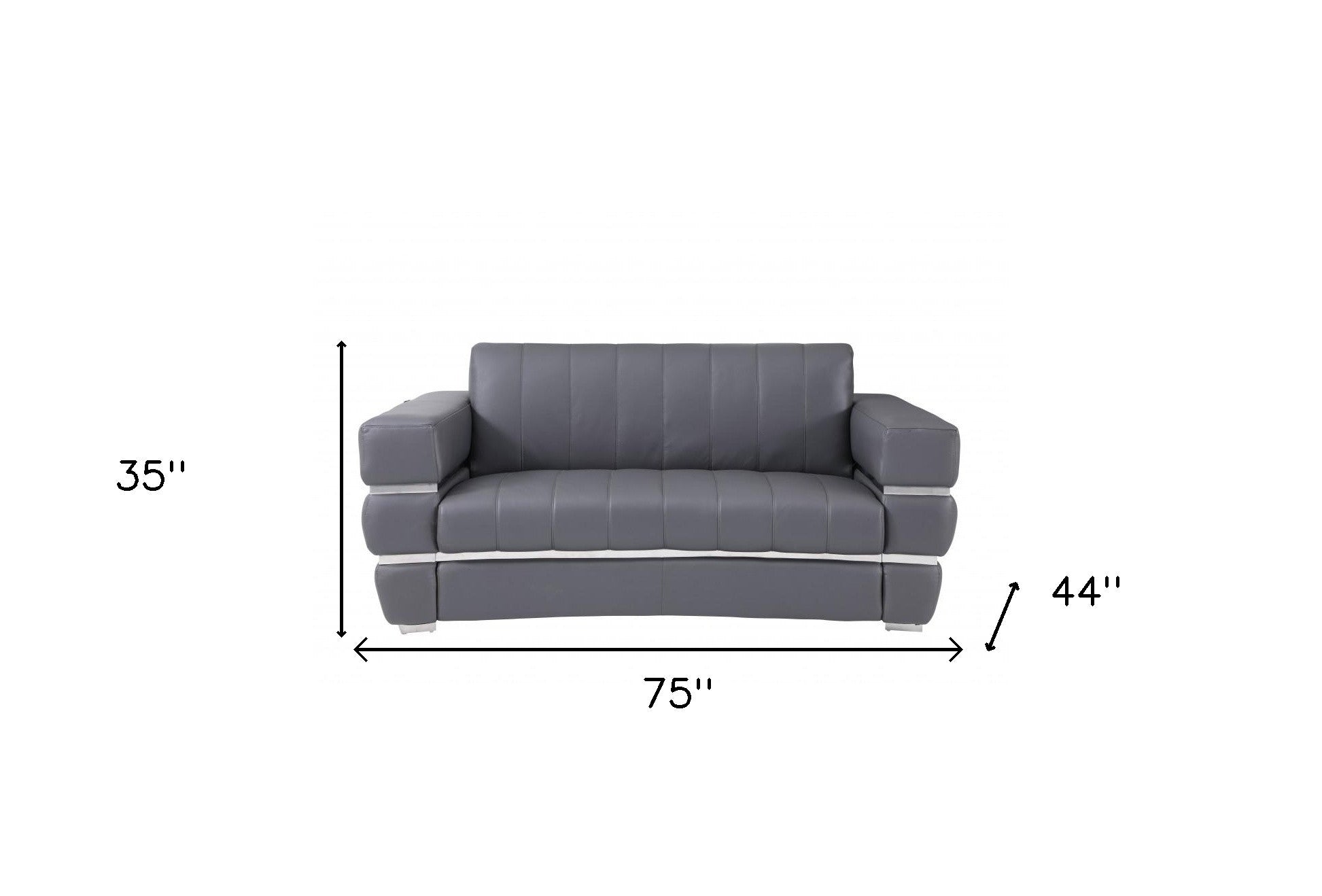 75" Modern Gray Italian Leather Loveseat with Silver Legs