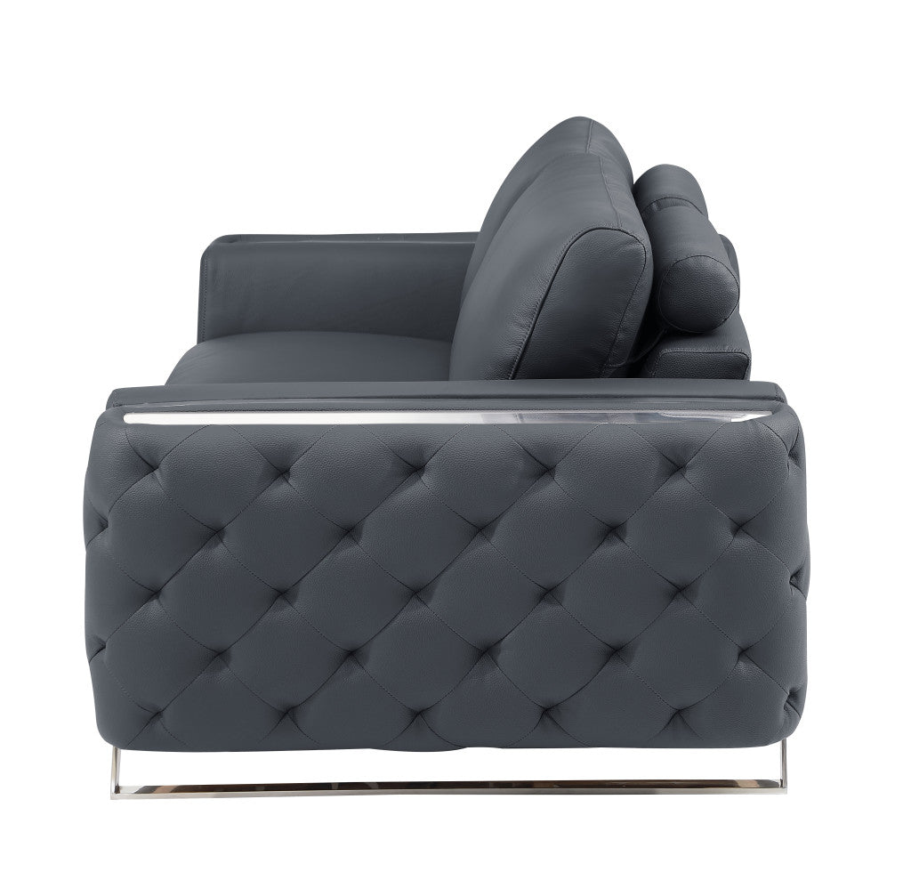 Contemporary 50" Dark Gray Faux Leather Tufted Club Chair