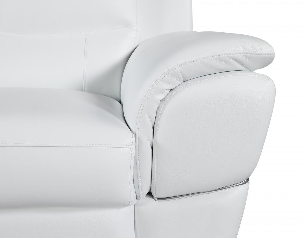 69" White Faux Leather Loveseat with Silver Chrome Legs