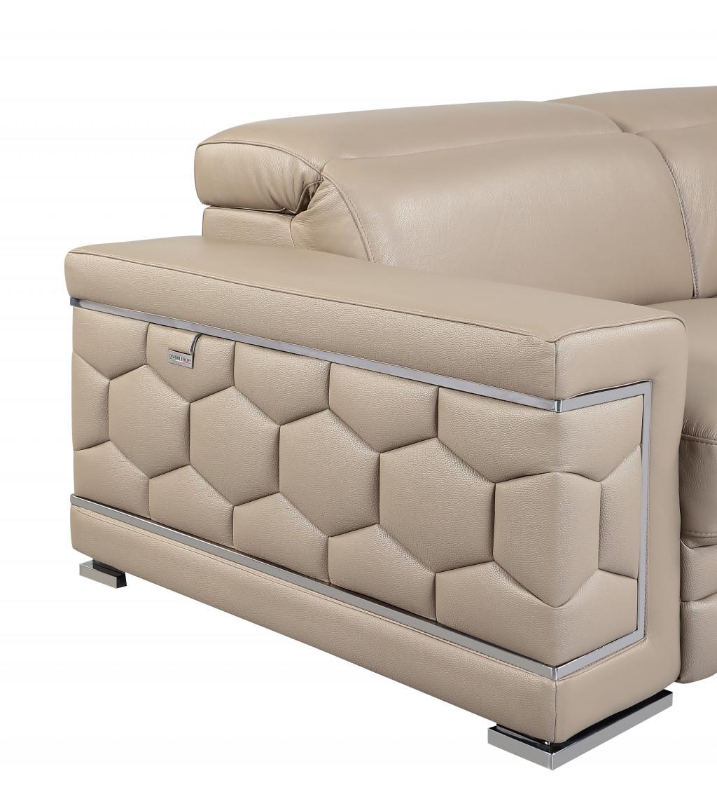 Modern 160" Extra Large Beige Italian Leather 2 Piece Living Room Set