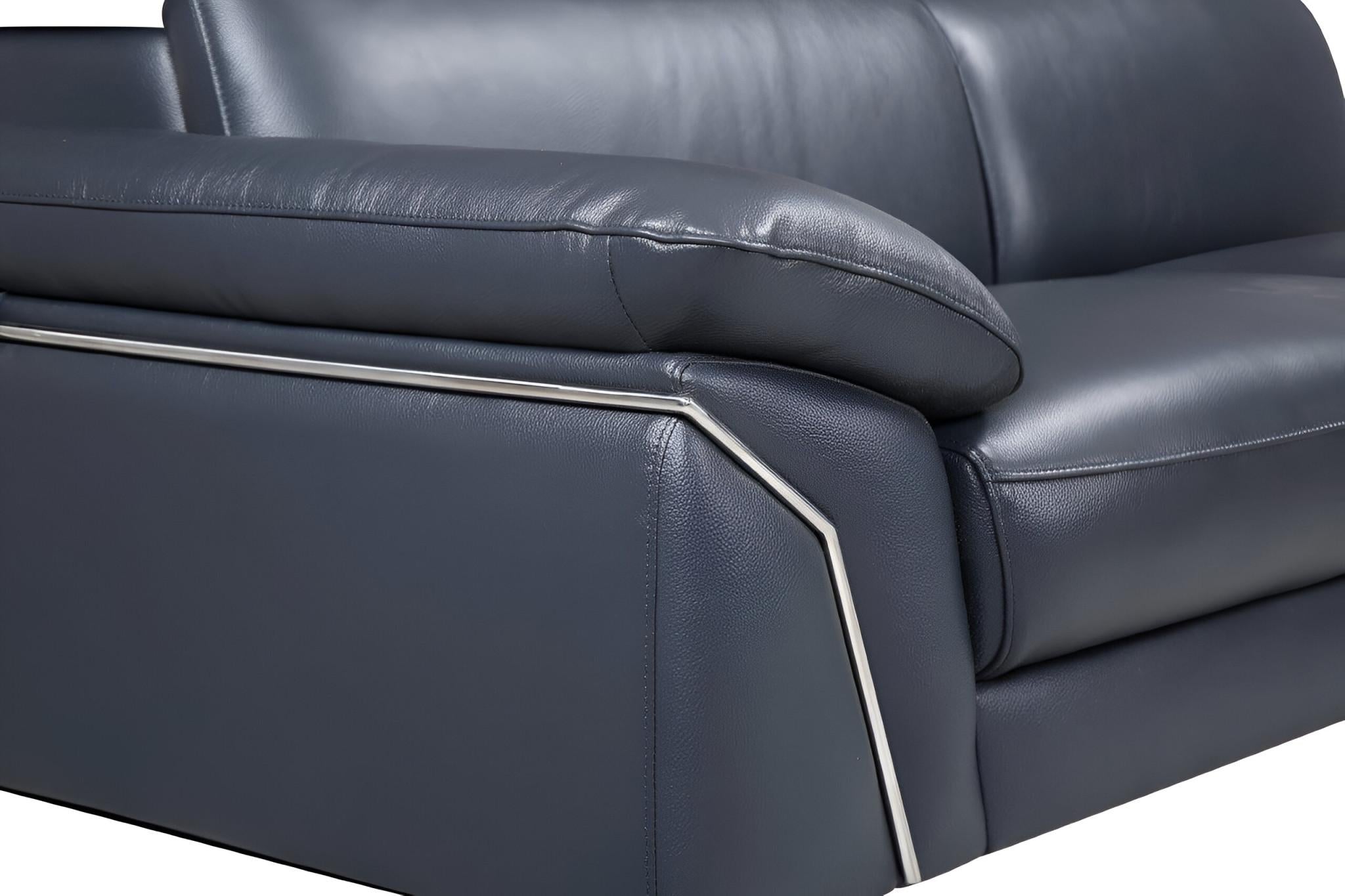114" Modern Navy Blue Genuine Italian Leather L-Shaped 2-Piece Sectional