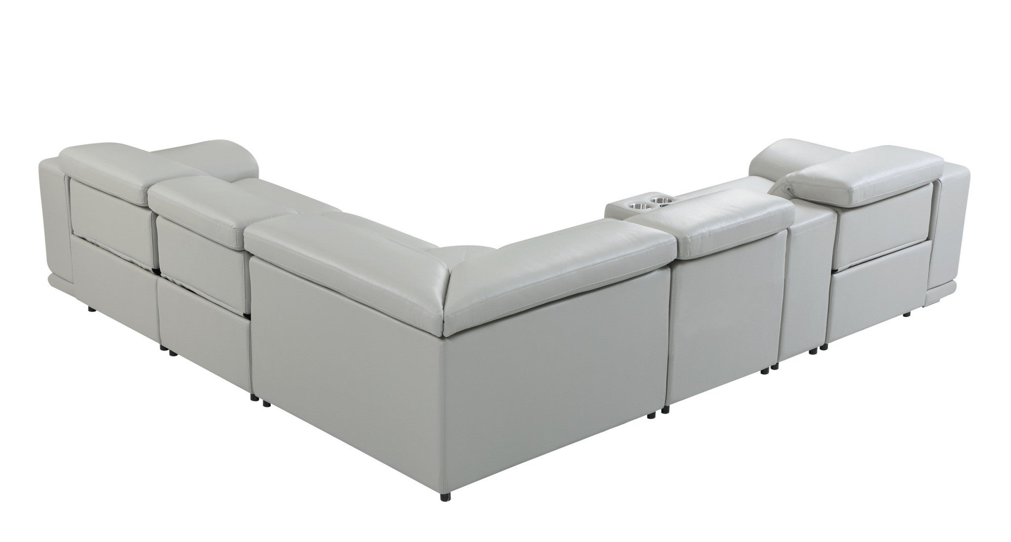 Light Gray Italian Leather Power Reclining U-Shaped 6 Pcs Corner Sectional