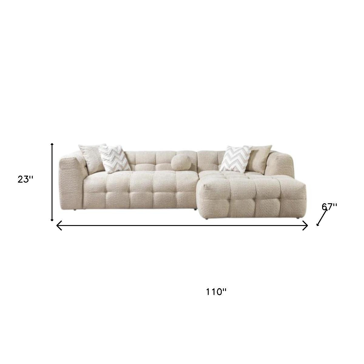 Modern Ivory Boucle L-Shaped 2-Piece Right Hand Facing Sofa and Chaise Sectional With Toss Pillows
