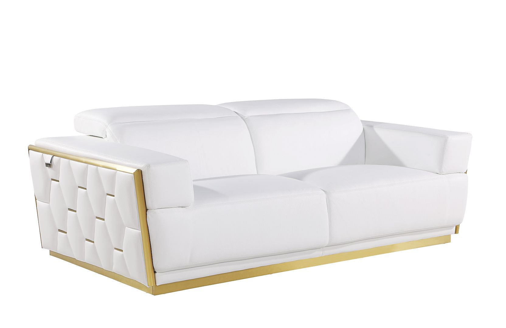 Modern 89" Pristine White Full Grain Italian Leather 2 Piece Living Room Set