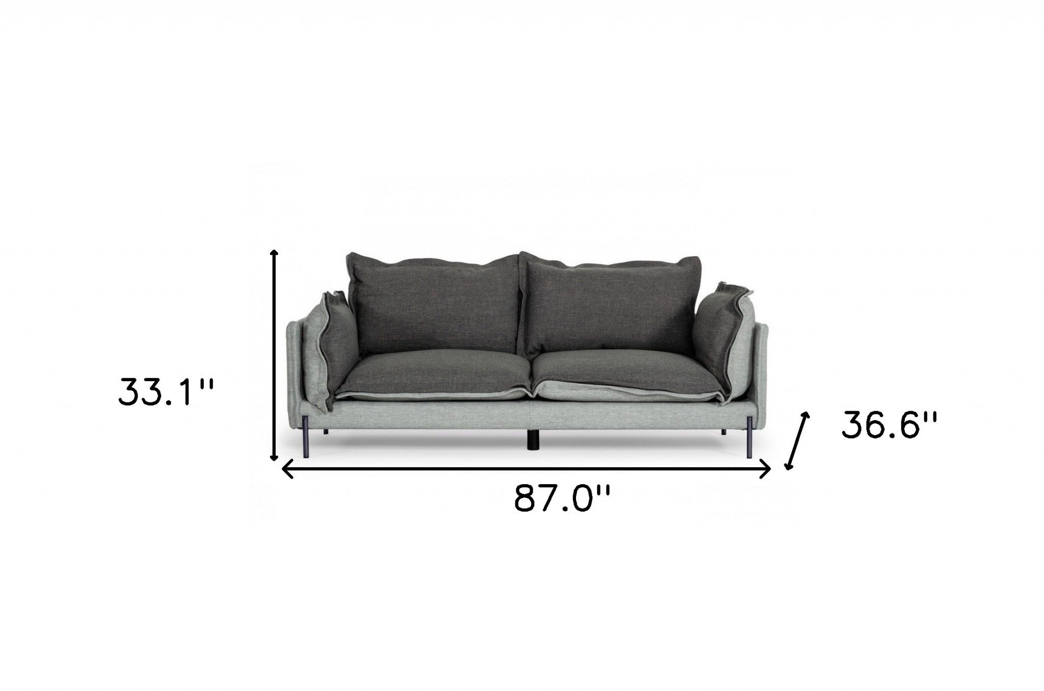 87" Transitional Dark Gray Polyester Blend Sofa with Silver Metal Legs