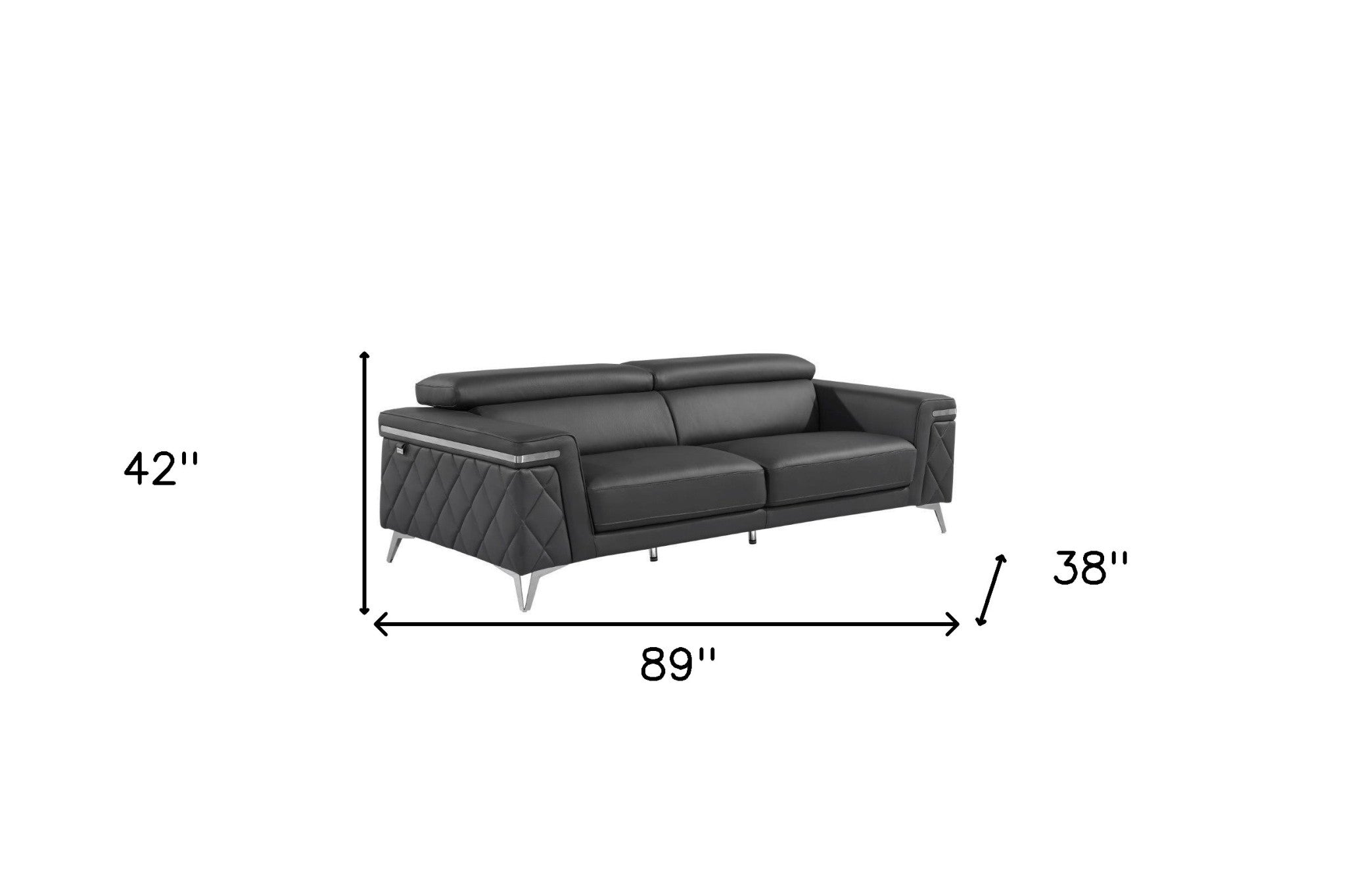 Contemporary 89" Charcoal Gray Top Grain Italian Leather 3-Piece Living Room Set