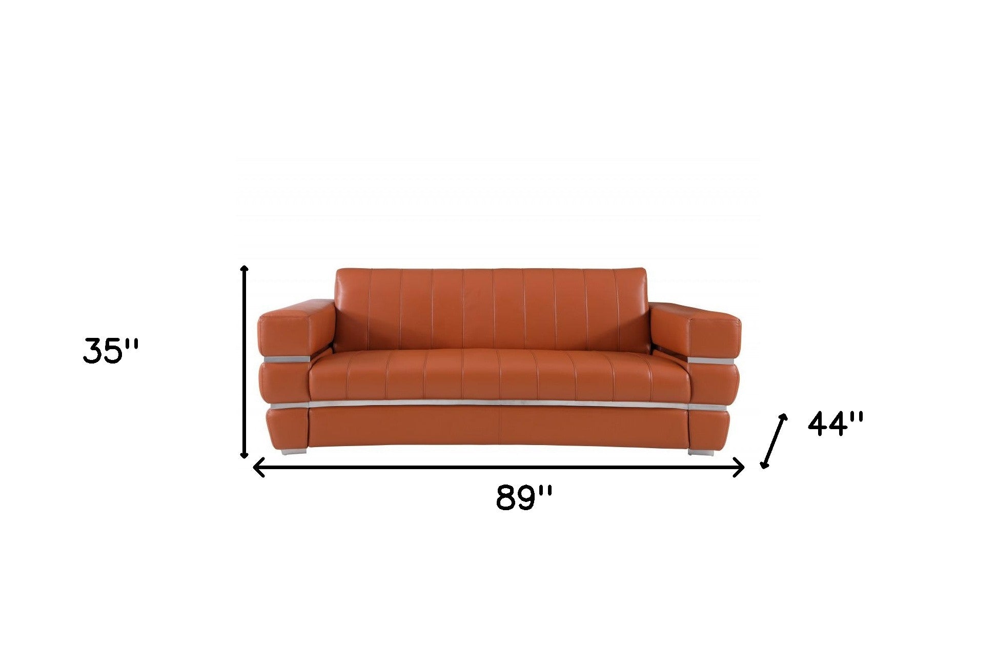 89" Modern Camel Italian Leather Sofa with Silver Legs