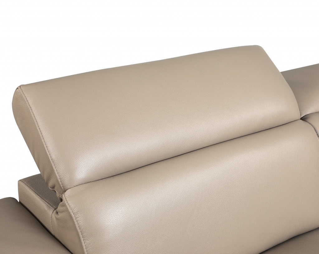 71" Modern Beige Genuine Leather Loveseat with Silver Legs