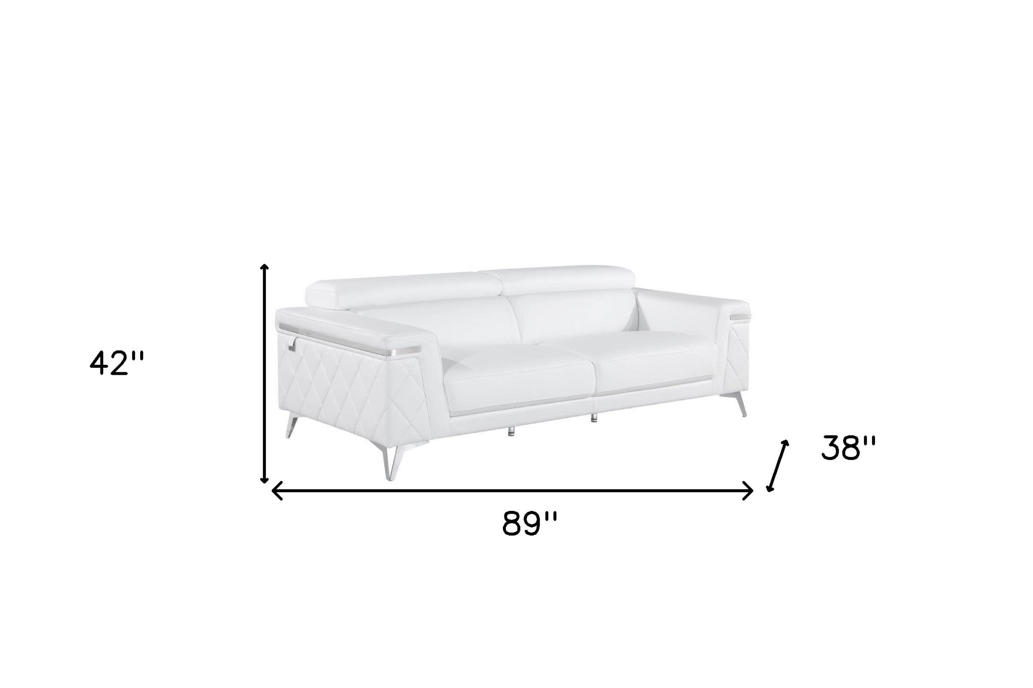 Contemporary 89" Pristine White Top Grain Italian Leather 3-Piece Living Room Set