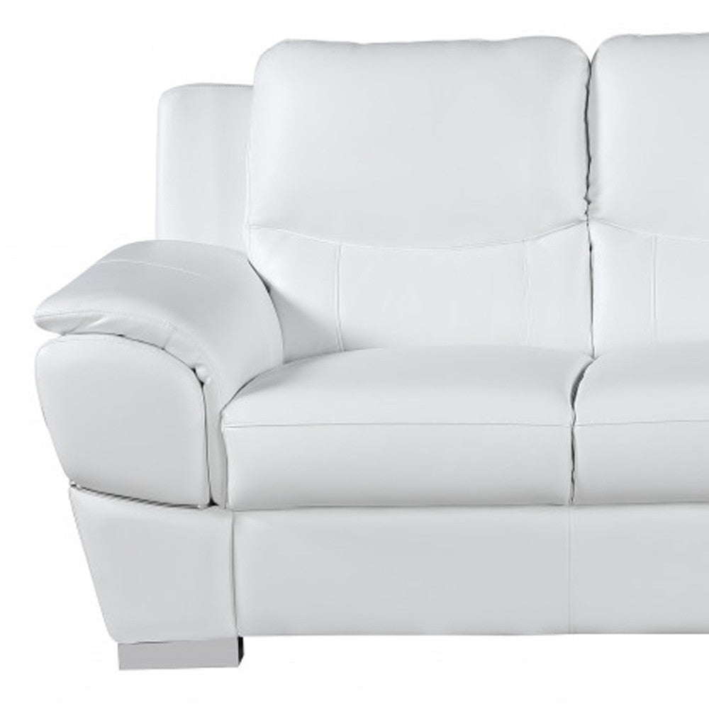 85" Modern White Leather Sofa with Silver Stainless Steel Legs