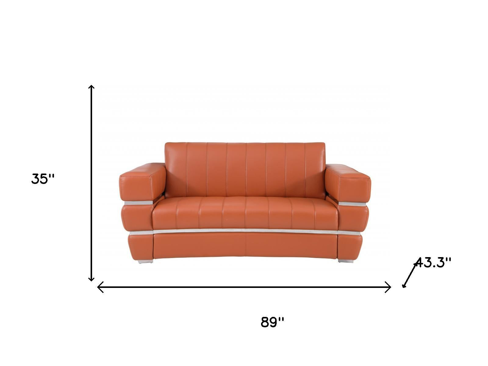 Modern 89" Wide Camel Top Grain Italian Leather 2 Piece Living Room Set