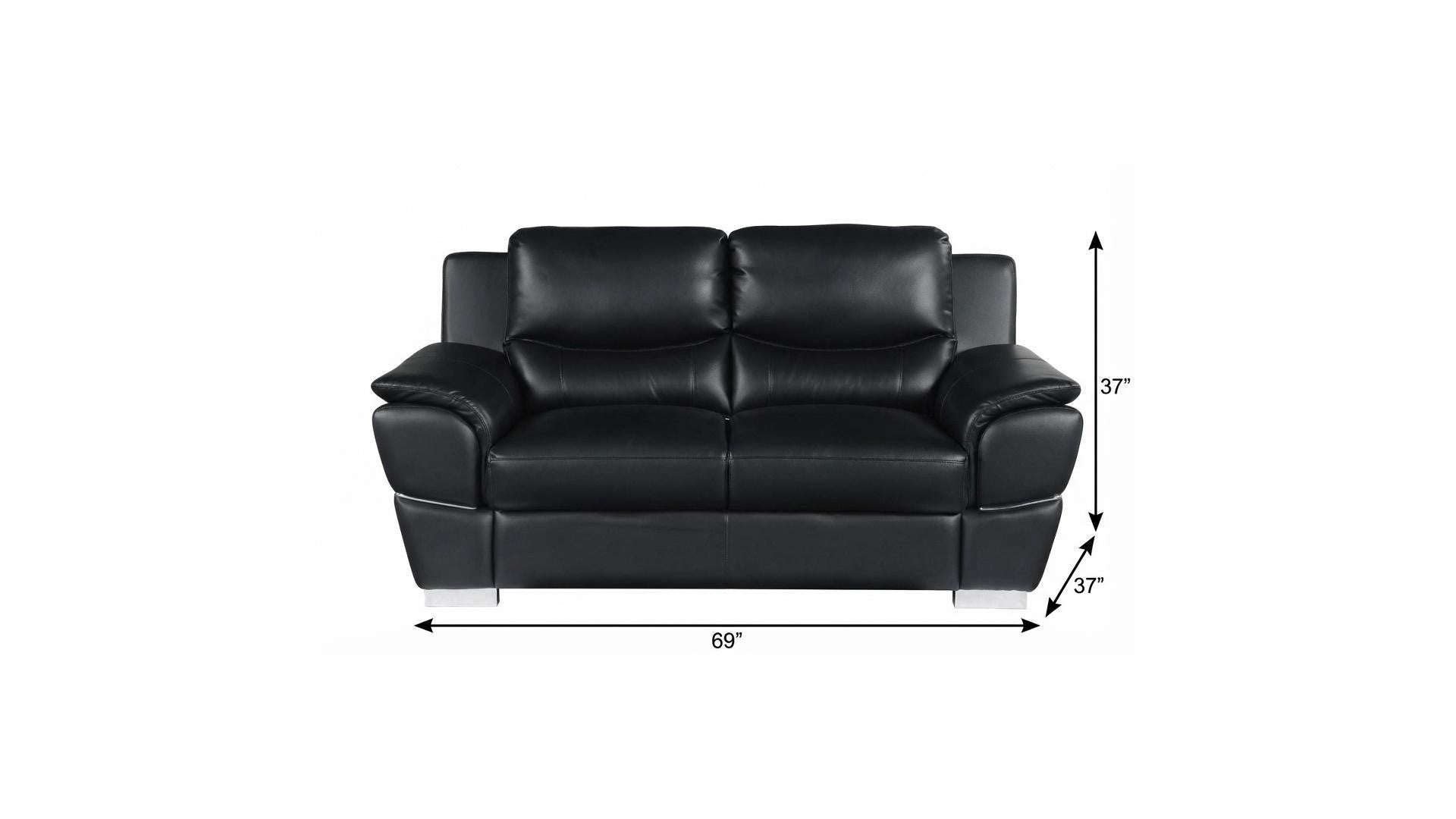 69" Chic Black Faux Leather Loveseat with Silver Chrome Legs