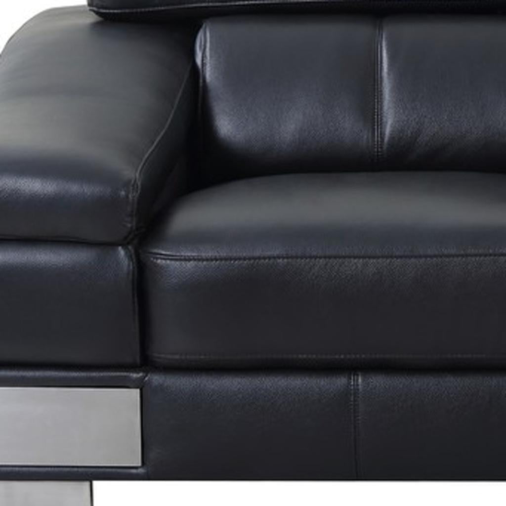 73" Black Genuine Leather Loveseat with Silver Legs
