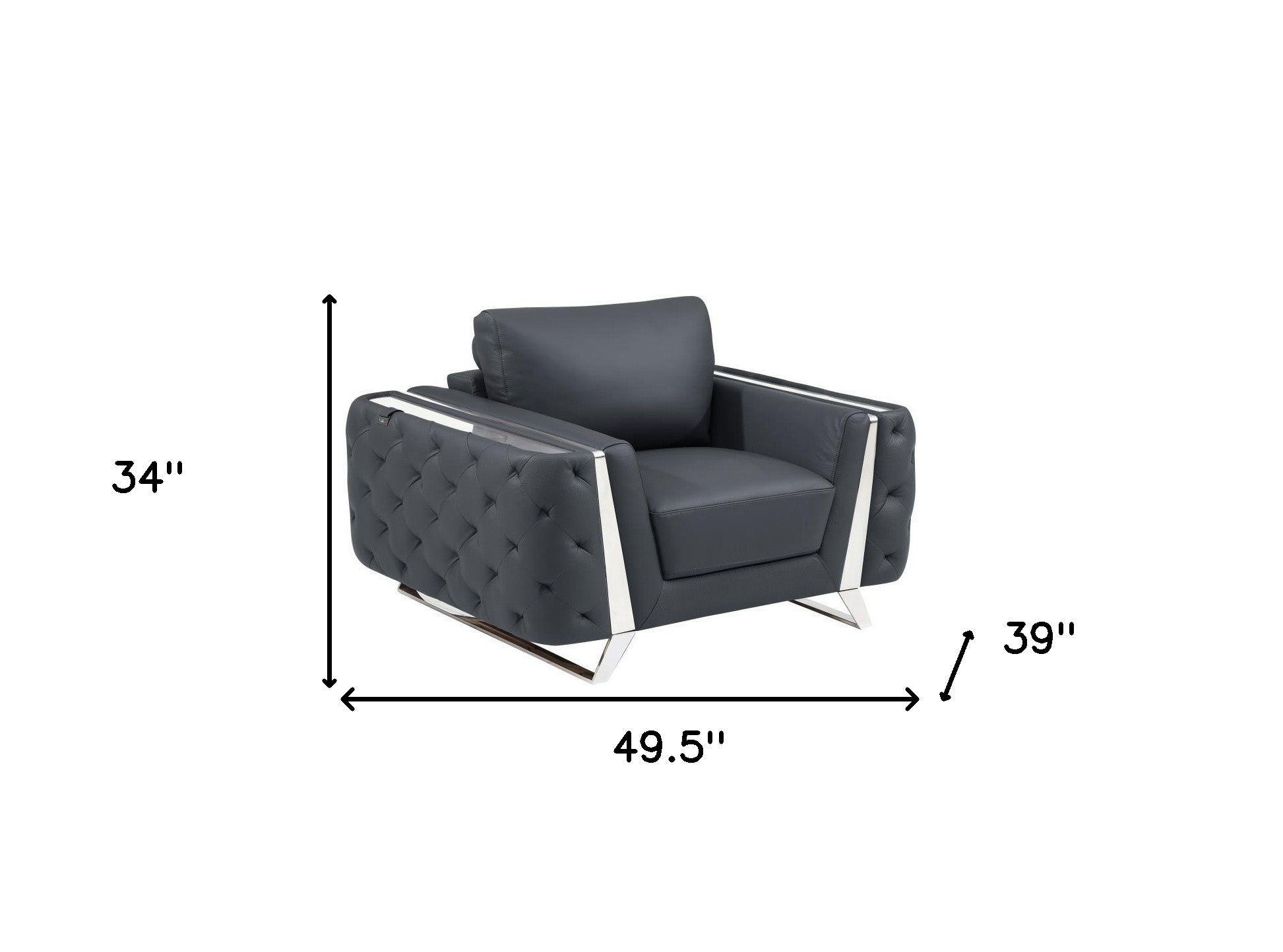 Contemporary 50" Dark Gray Faux Leather Tufted Club Chair