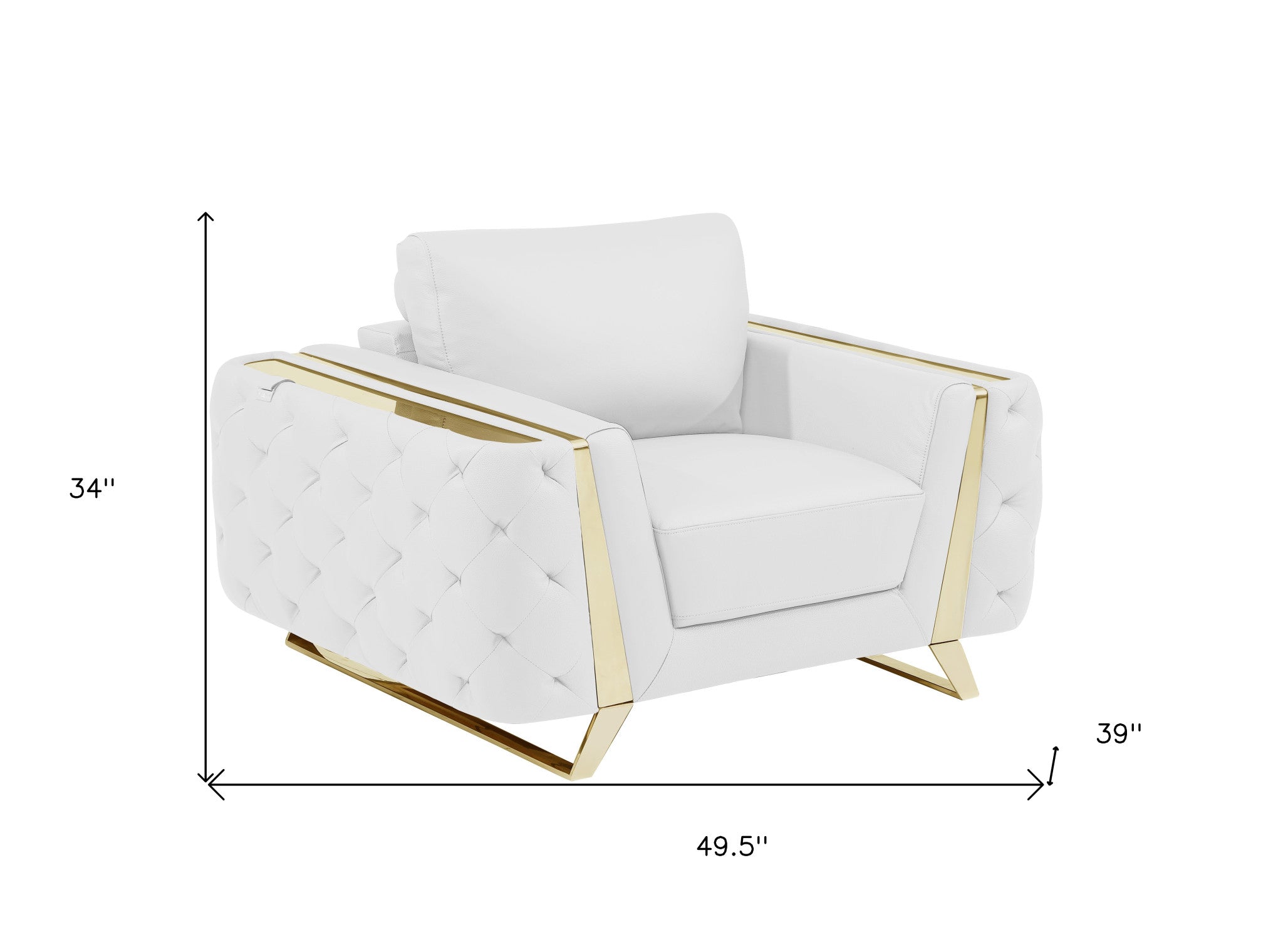 Contemporary 50" Bright White Top Grain Genuine Leather Club Chair