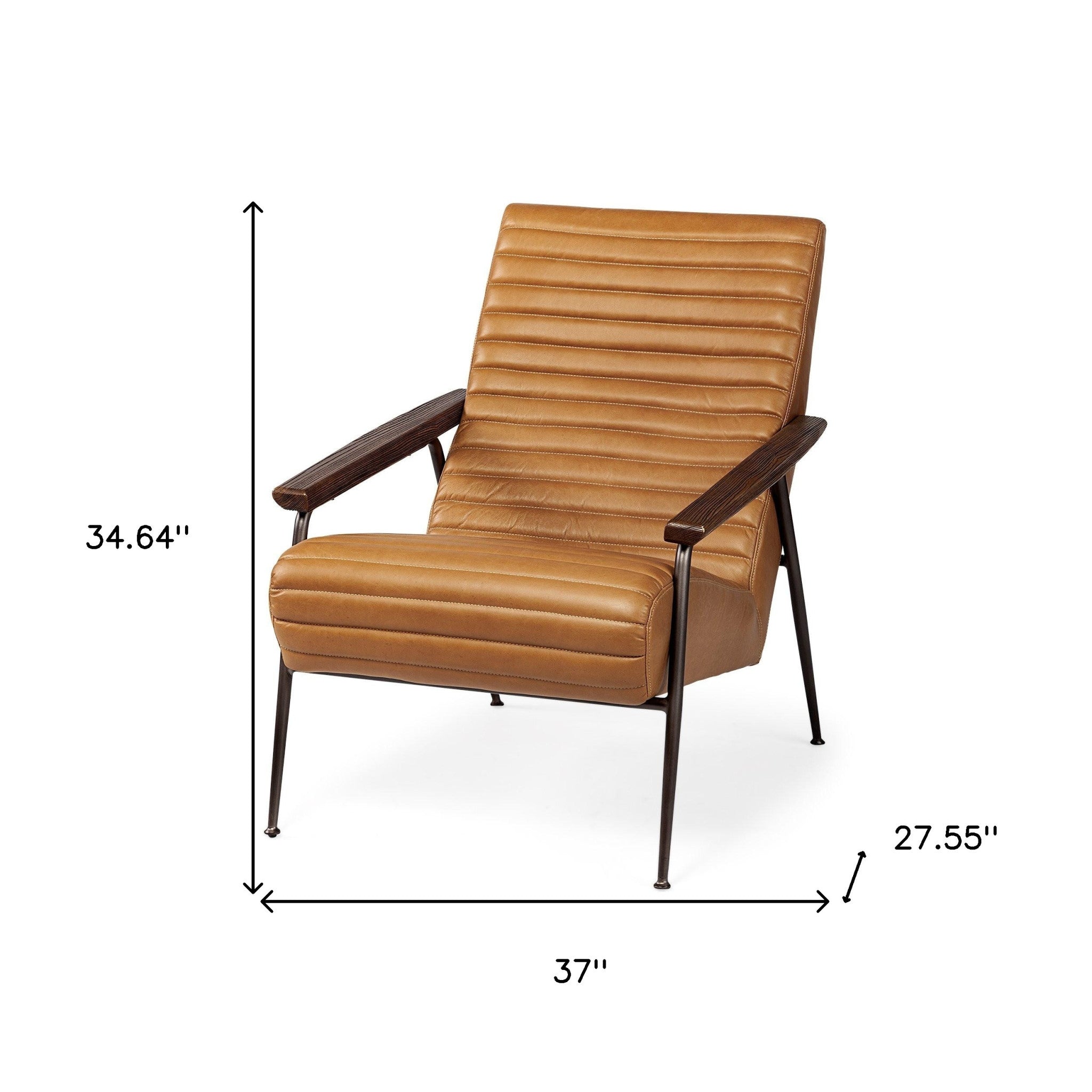 Modern 37" Tan Faux Leather Tufted Lounge Chair