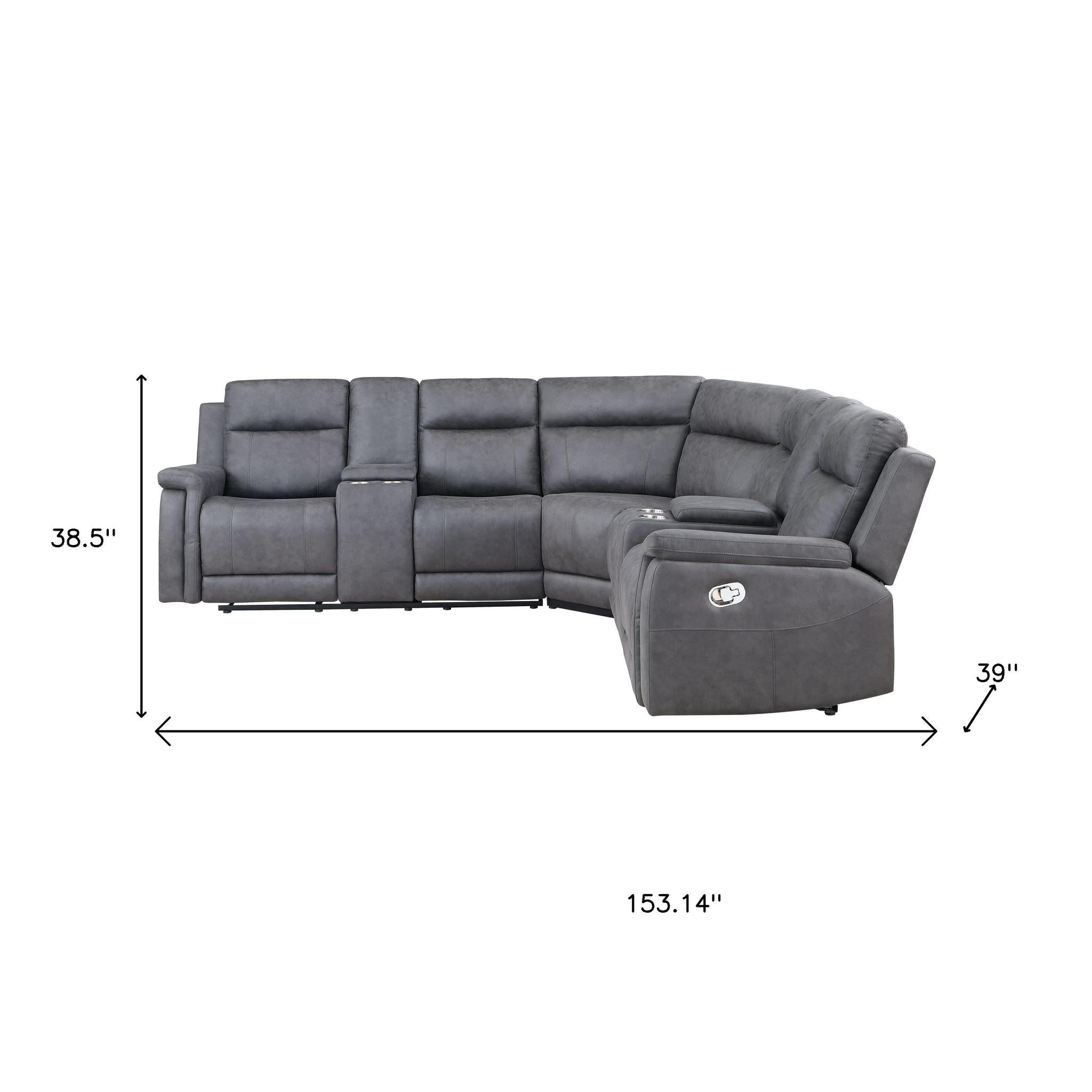 Transitional Gray Faux Leather Reclining Curved Symmetrical Corner Sectional