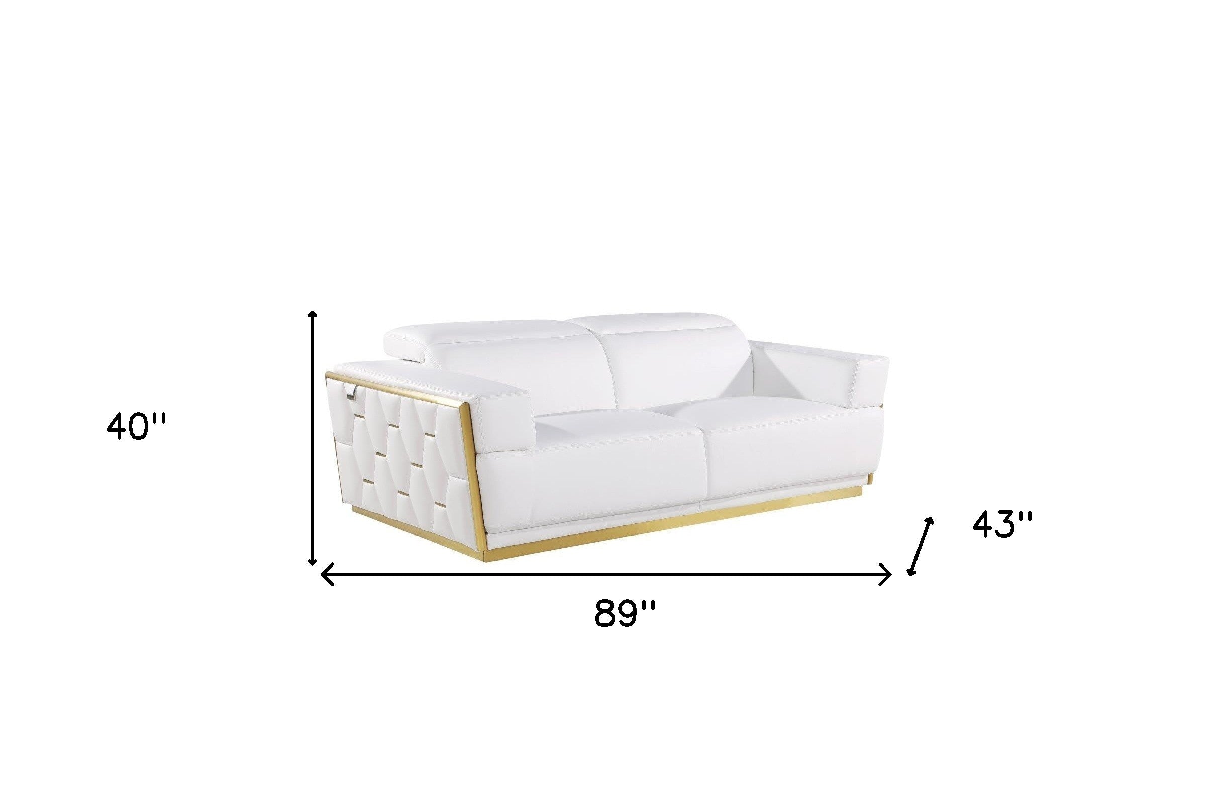 Modern 89" Pristine White Full Grain Italian Leather 2 Piece Living Room Set