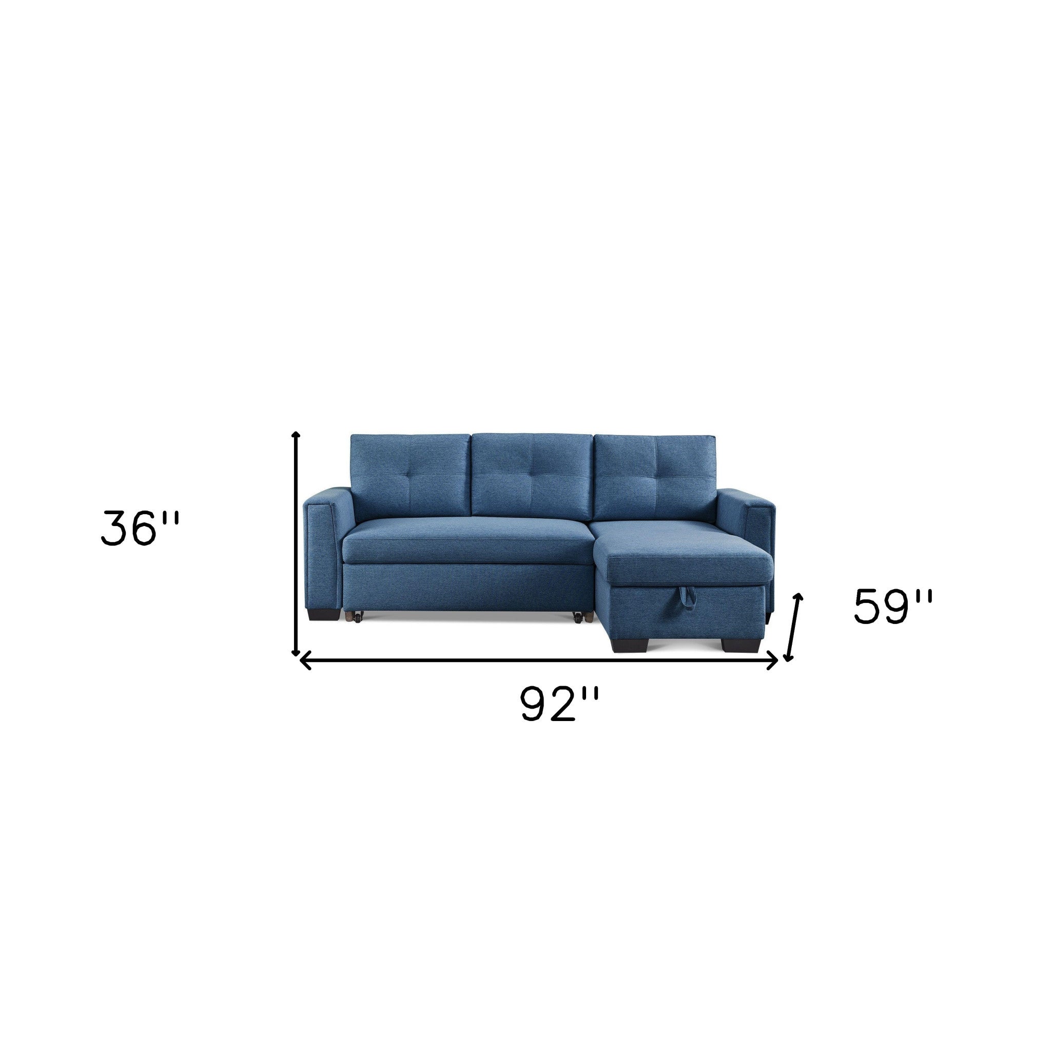 92" Modern Blue Polyester Blend Convertible Futon Sleeper Sofa with Black Legs