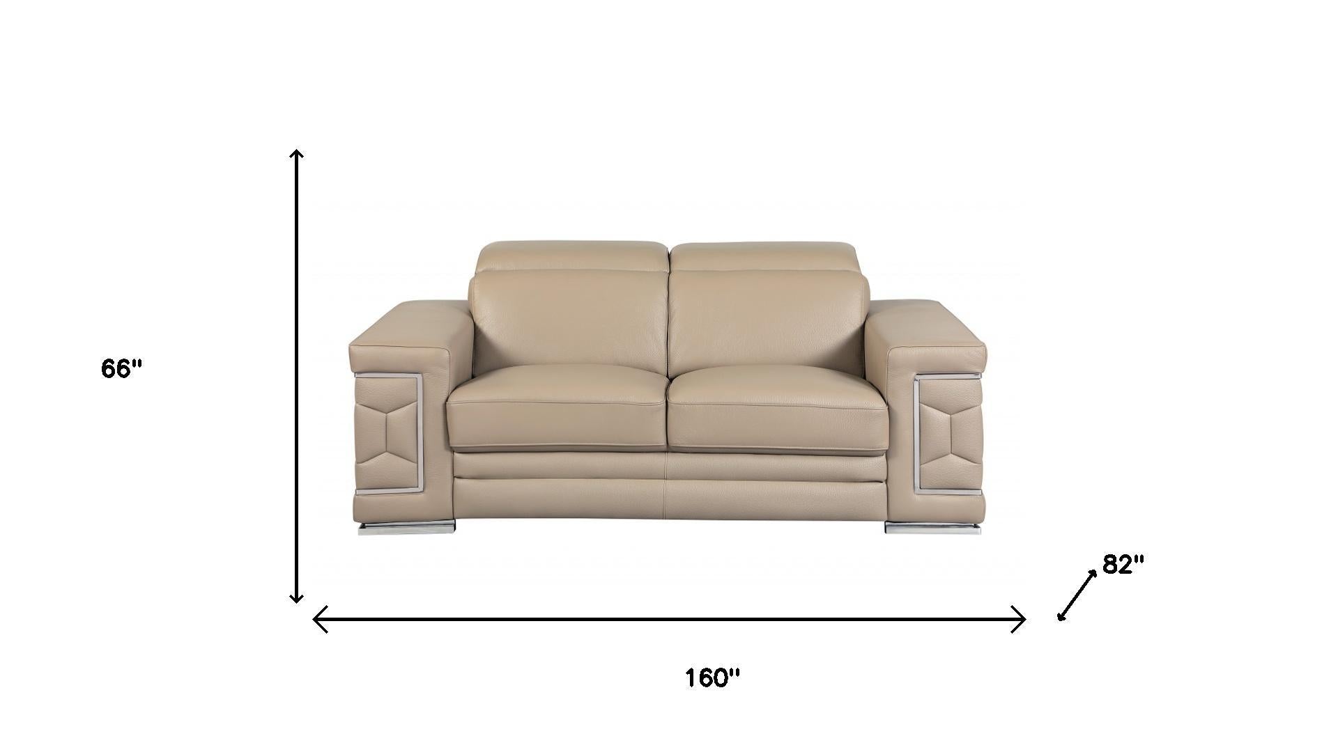 Modern 160" Extra Large Beige Italian Leather 2 Piece Living Room Set