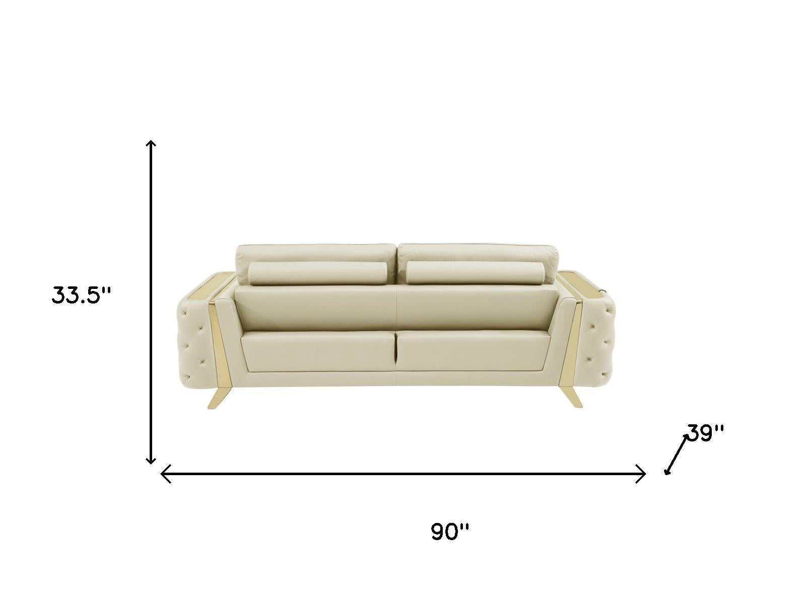 Contemporary 90" Beige Top Grain Italian Leather 2 Piece Living Room Set